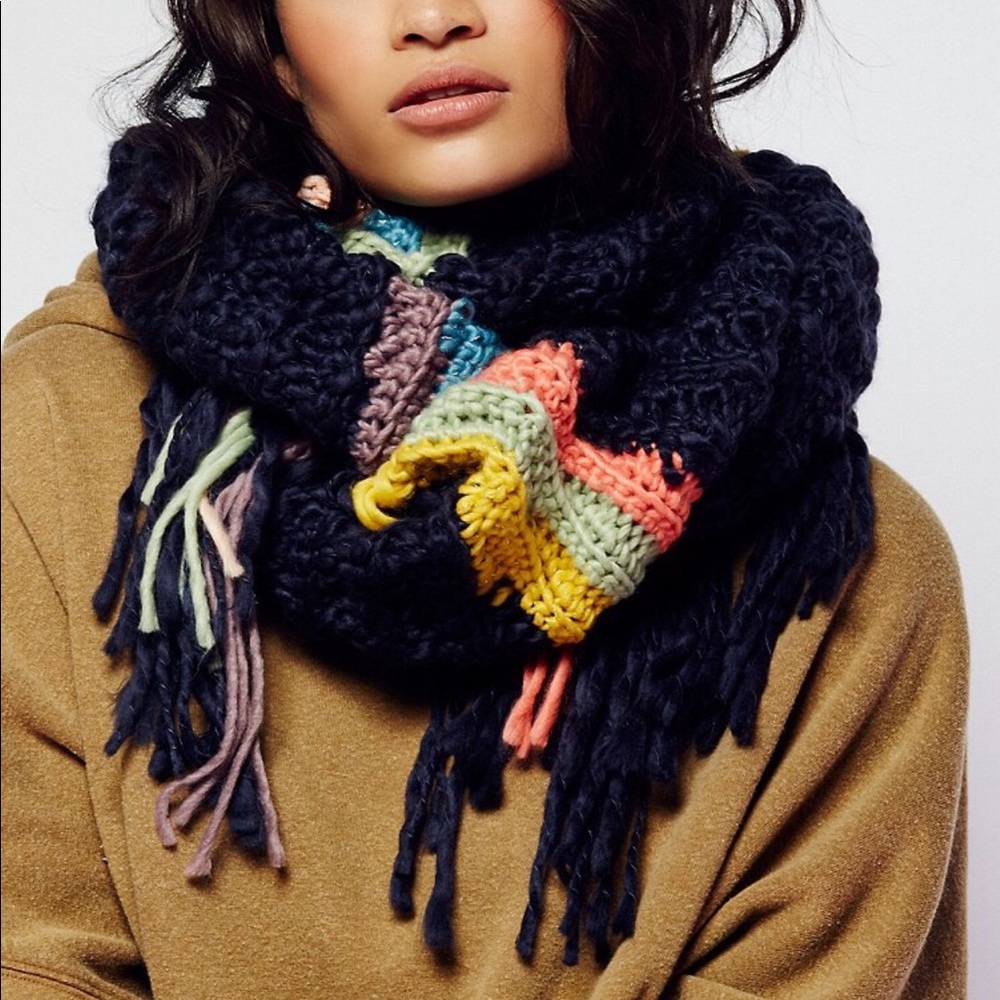 NWT Free People Rugby Rainbow Fringed Scarf